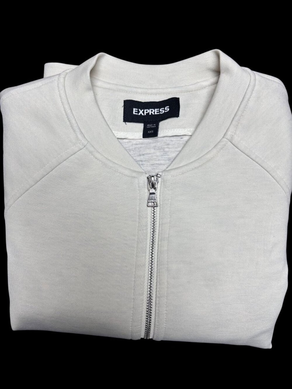 Express Ivory Bomber Jacket Size XXS Full-Zip Long Sleeve Medium-Lightweight Wom - Picture 5 of 7
